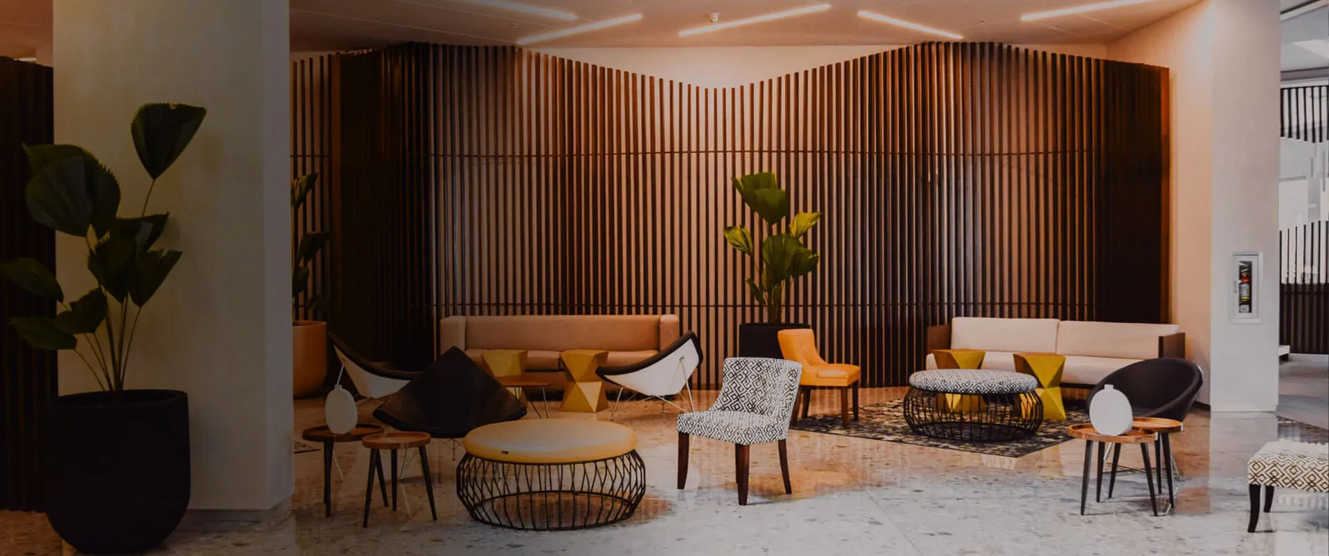 Hotel lobby with a lounge seating area